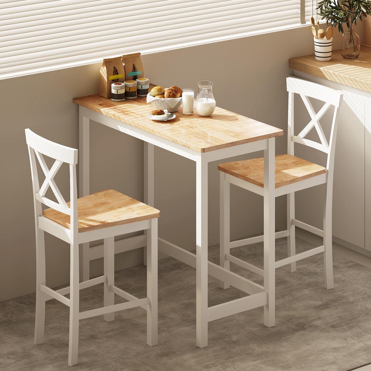 BARTISCH und Barhocker-Set 3tlg. mit Holzoptik - Eichefarben/Weiß, Holz (108/48/91cm) - HOMCOM