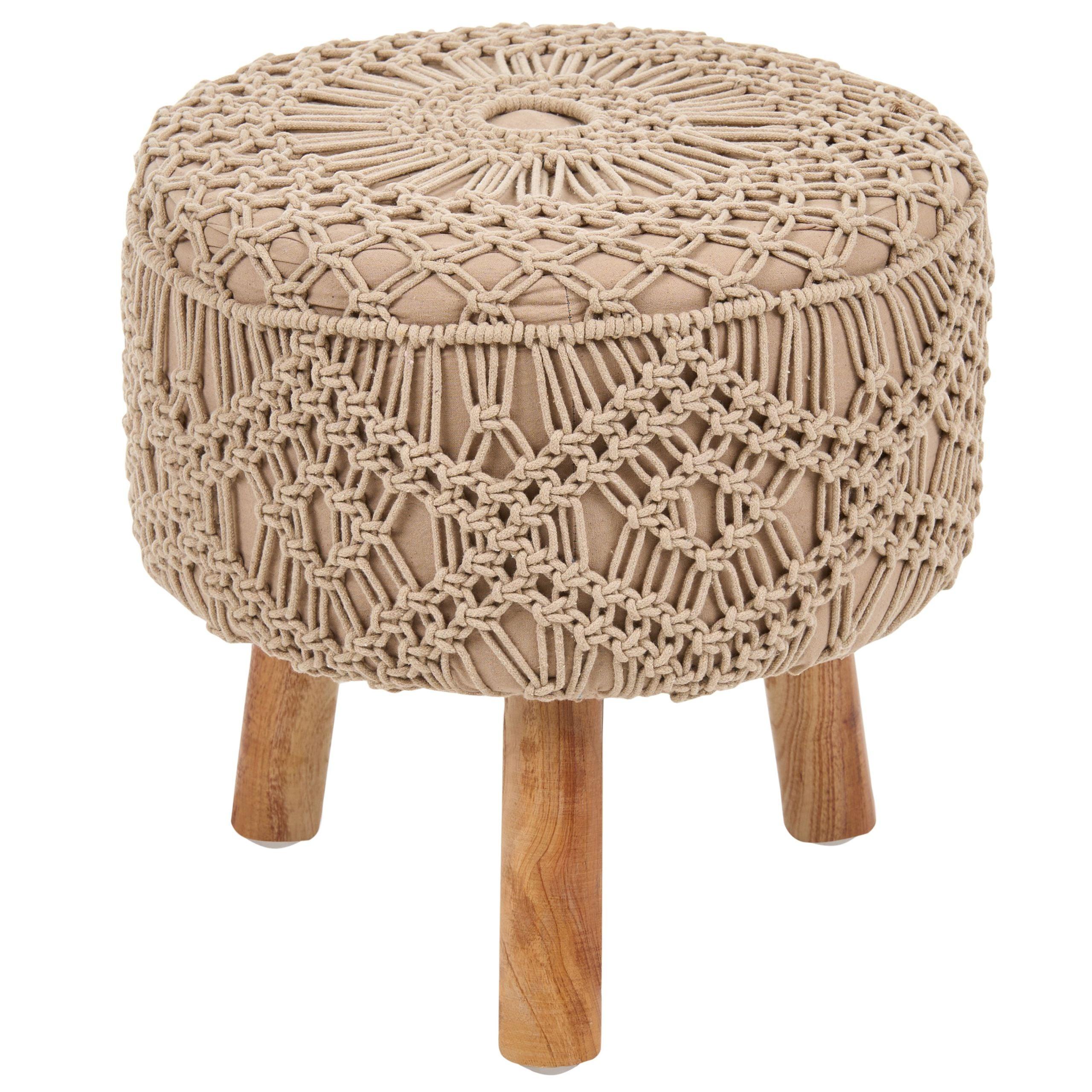 HOCKER Makramee Baumwolle Dunkelbeige Manzai - Beige, Textil (40/44/40cm) - Beliani