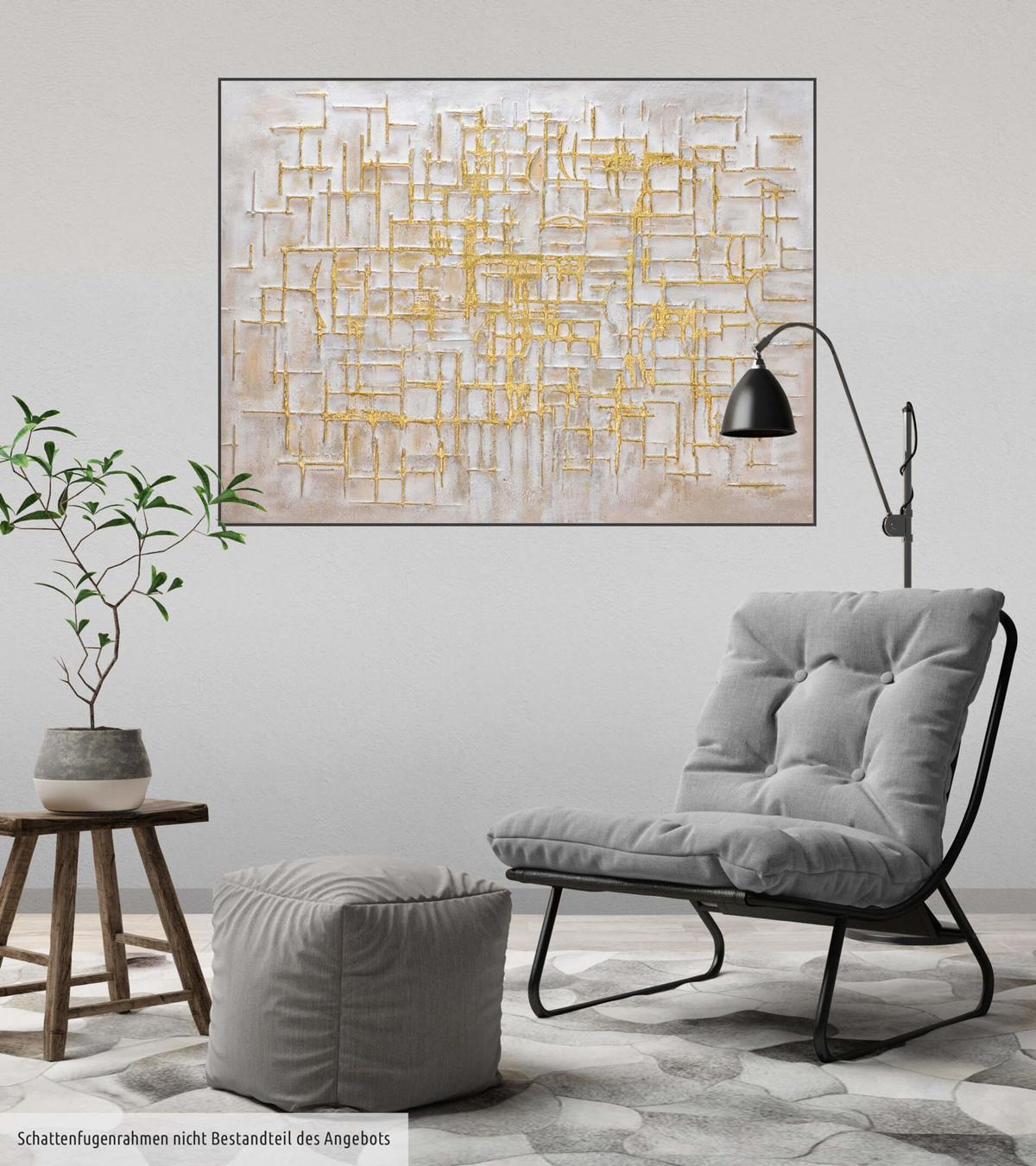 ACRYLBILD HANDGEMALT 100/75 cm - Beige/Goldfarben, Holz/Textil (100/75cm) - KUNSTLOFT