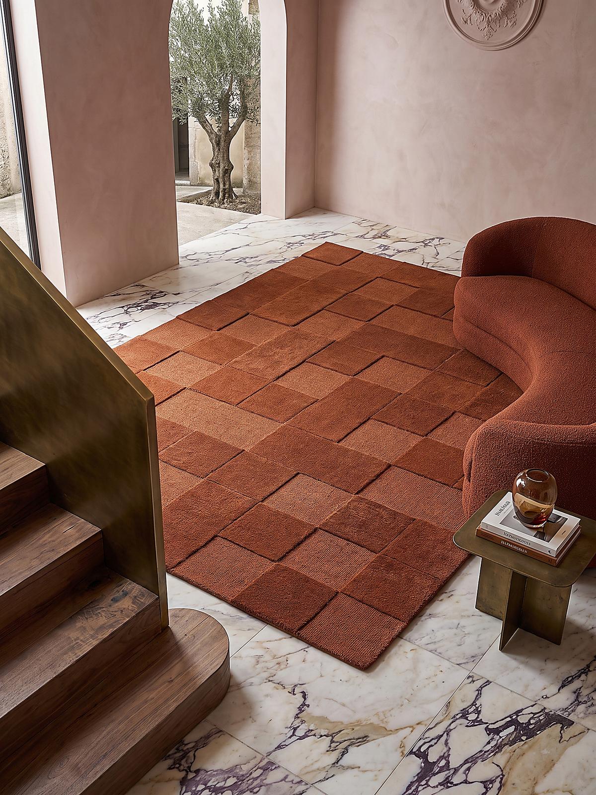 WOLLTEPPICH handgetuftet DEBEN, Schachbrettmuster, Terrakotta, 160 x 230 cm - Orange, Textil (160/230cm) - KADIMA DESIGN