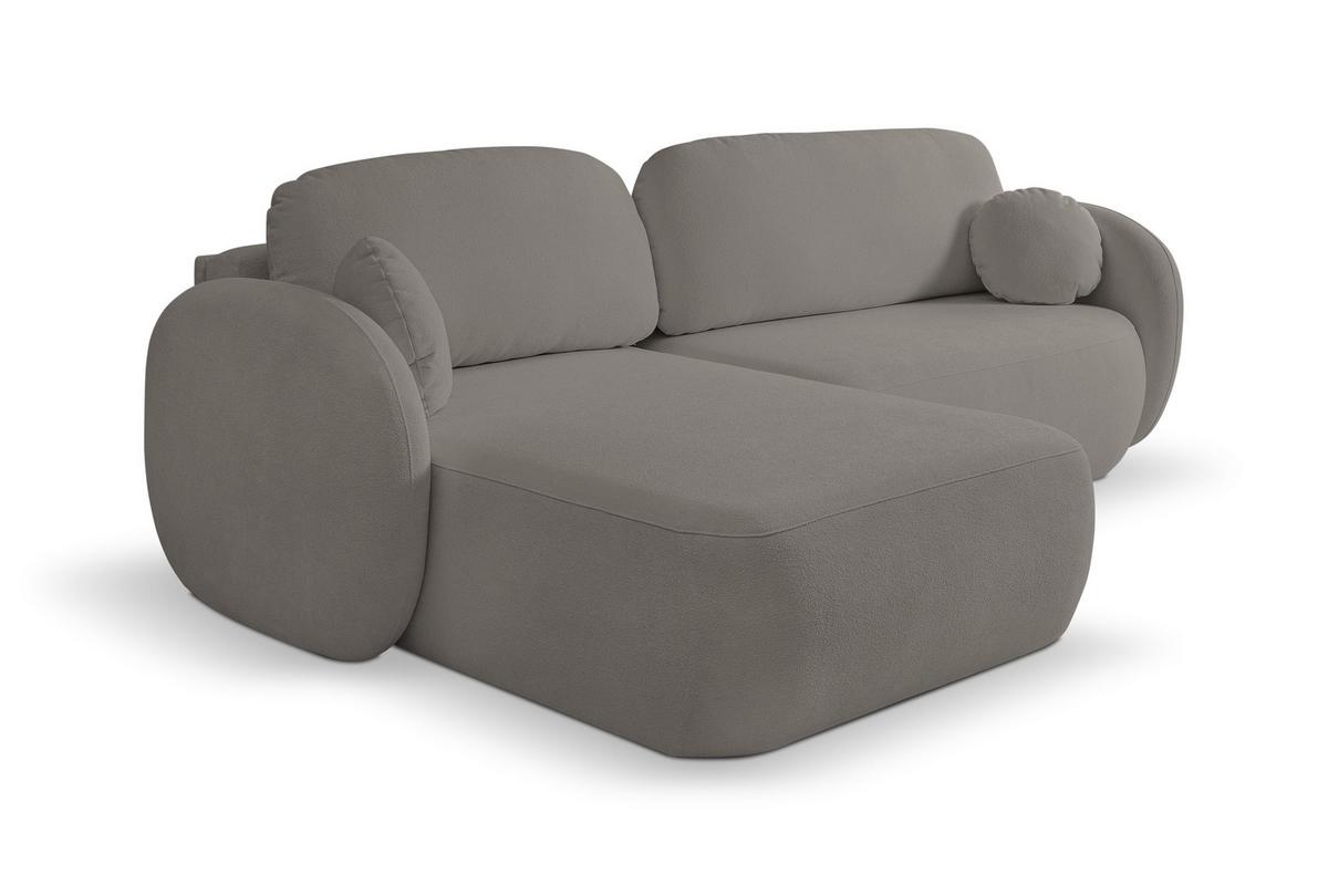 ECKSOFA AMICO L-S Grau Geflochtener Stoff mit Schlaffunktion - Grau, Holz (248/174cm) - MASSENO