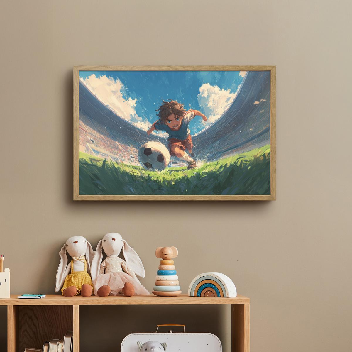 WANDLEUCHTE MIT AKKU Stadion - Fußballer - Ball 60x40 cm - Blau, Holzwerkstoff (60/40/8cm) - OnlyWow
