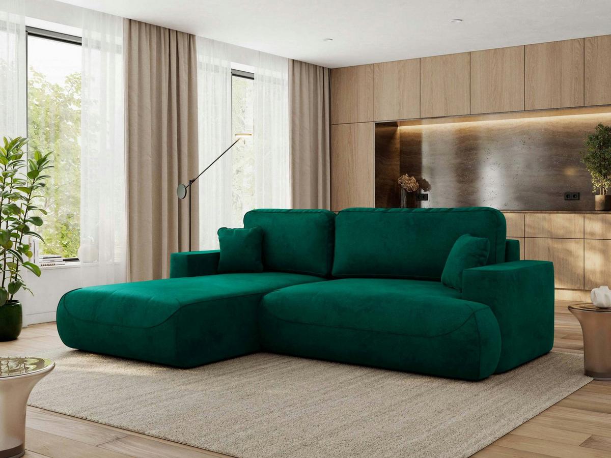 ECKSOFA OVO L Dunkelgrün Velvet - Links Seite - Dunkelgrün/Schwarz, Kunststoff/Textil (271/195cm) - MKS