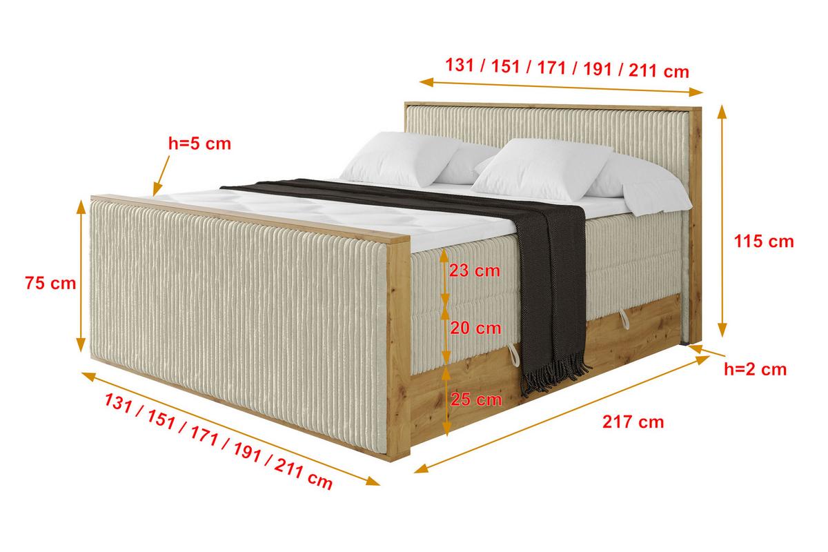 BOXSPRINGBETT LOLLI9 -Z-KING 120x200 - H3/H4 Creme - Beige, Holzwerkstoff (120/200cm) - ALTDECOR