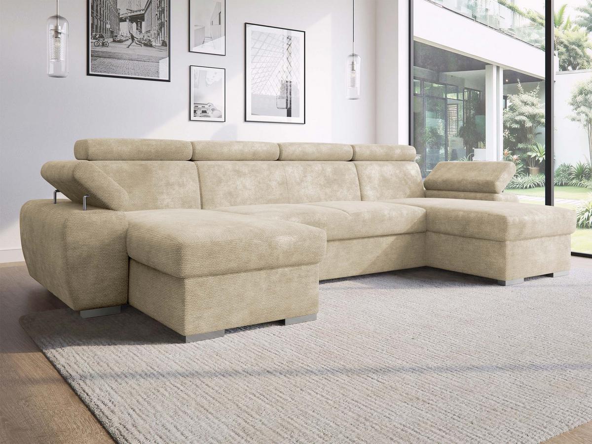 WOHNLANDSCHAFT Plaza U - Beige/Silberfarben, Holz/Kunststoff (323/85/170cm) - MIRJAN24