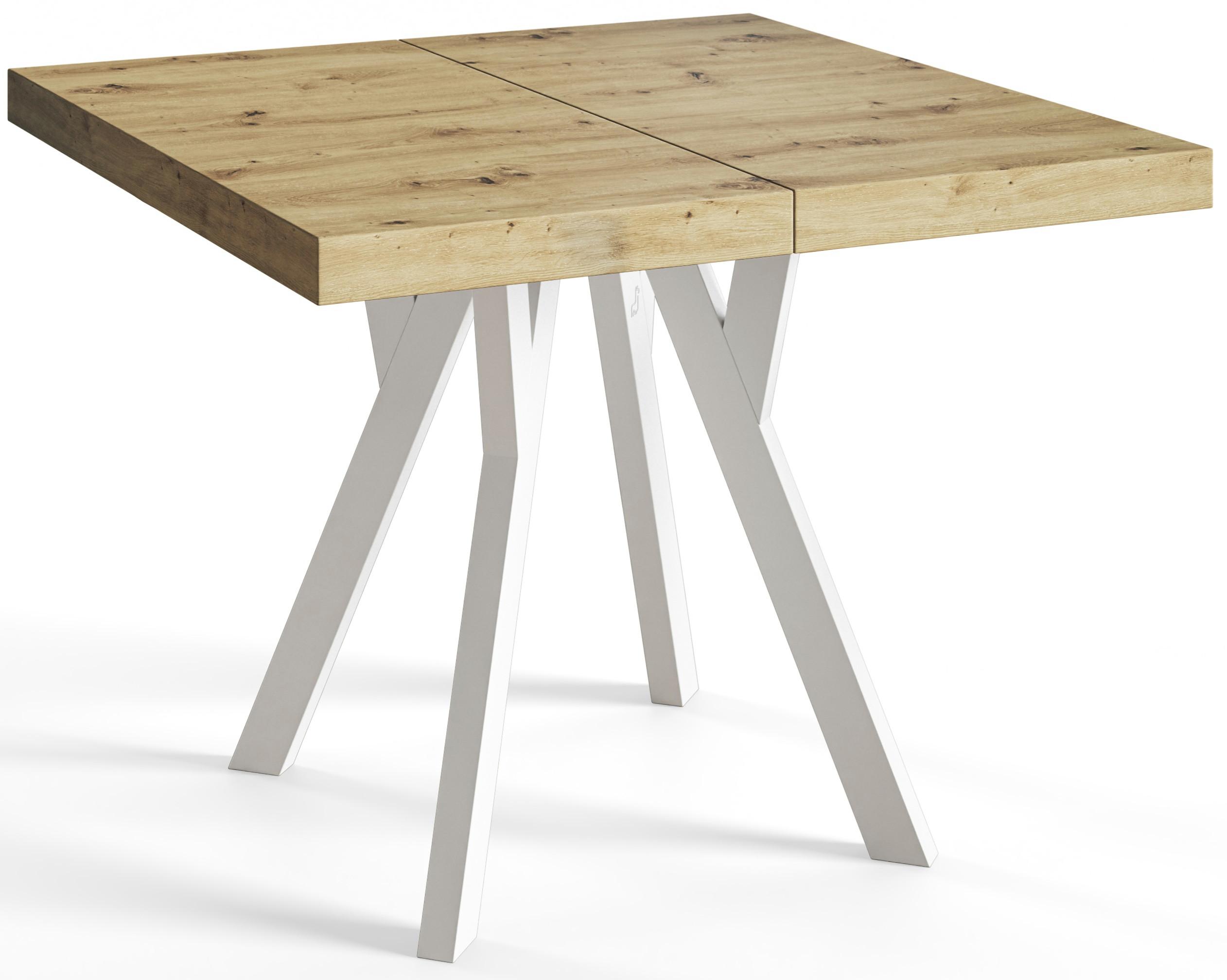 QUADRATISCHER Esstisch ausziehbar – Moderner Wohnzimmertisch und Küchentisch – Tisch mit Holzbeinen, Durchmesser 100 cm - 200 cm - Farbe Artisan - Hellbraun/Weiß, Holzwerkstoff (100/100/77cm) - Alpi-Möbel