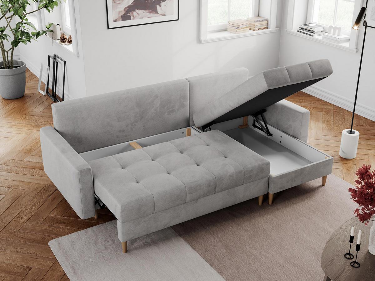 ECKSOFA Colin Velvet Hellgrau - Hellgrau/Braun, Holz/Textil (220/140cm) - MKS