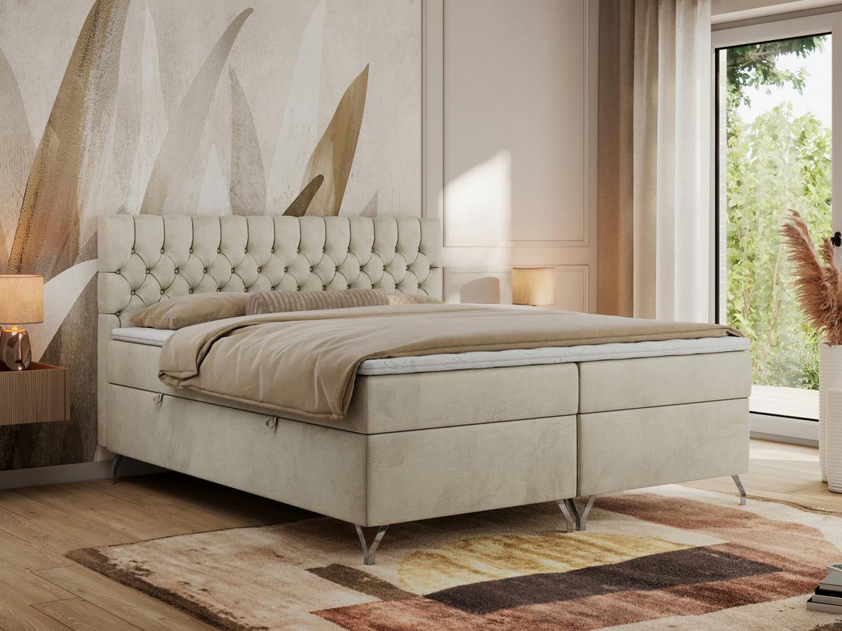 BOXBETT GRIMALDI 120/200 Beige Velvet - H4 - Beige, Holz/Textil (120/200cm) - MKS