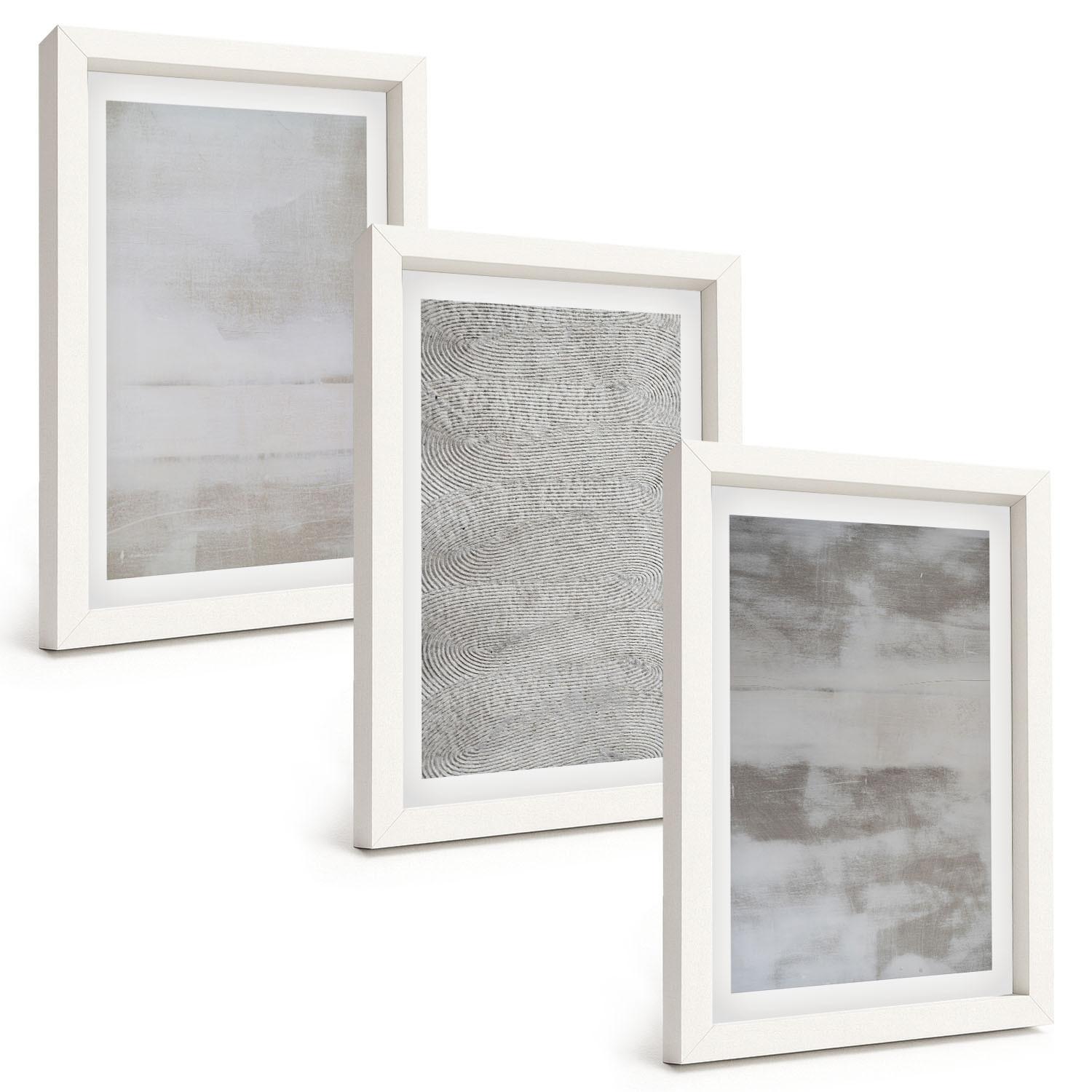 BILDER SET 3er Set - 20x30 cm Weißer Rahmen - Moderne minimalistische Texturen - Weiß, Kunststoff (20/30cm) - TULUP