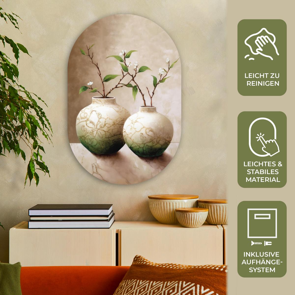 WANDBILD Blumen - Vase - Weiß - Botanisch - Beige Wanddeko Schlafzimmer 60x90 cm - Ecru, Kunststoff (60/90cm) - MuchoWow