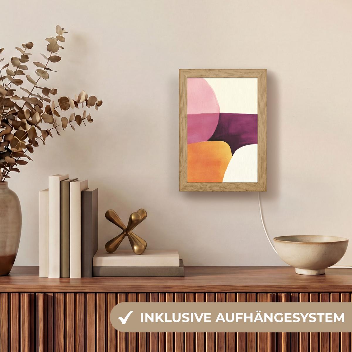 WANDLEUCHTE Formen - Abstrakt - Farbenfroh 15x20 cm - Rosa, Holzwerkstoff (15/20/8cm) - OnlyWow