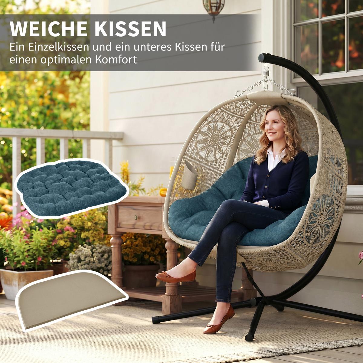 HÄNGESESSEL, Stahl, Polyester, Schwarz - Multicolor, Metall (126/172/132cm) - Outsunny