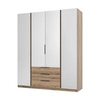 KLEIDERSCHRANK Nehir Eiche Evoke 200 cm - 4T3S Modern mit Schubladen und 4 Spiegeln - Eichefarben, Holzwerkstoff/Kunststoff (200/239/61.9cm) - AX Living