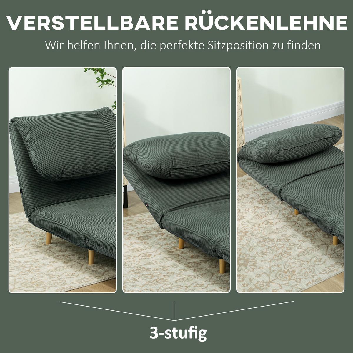 2-IN-1 Schlafsofa Schlafsessel Klappmatratze Gästebett Klappbett Grün - Naturfarben/Grün, Holz/Textil (87/89/82cm) - HOMCOM