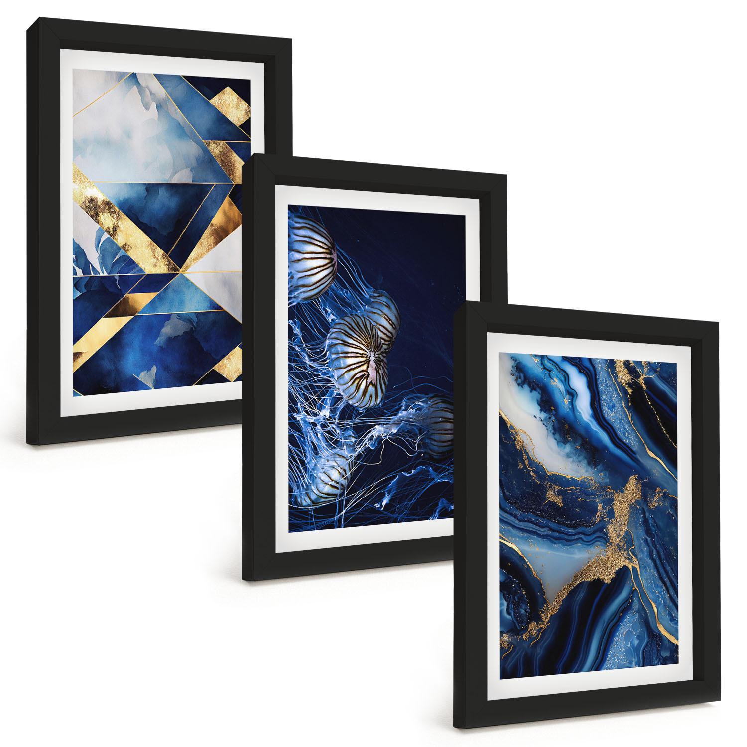 BILDER SET 3er Set - 20x30 cm Schwarzer Rahmen - Abstrakte, elegante Muster - Schwarz, Kunststoff (20/30cm) - TULUP