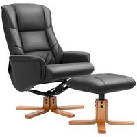 RELAXSESSEL mit Hocker, Fernsehsessel mit Liegefunktion, Wippfunktion, Schwarz - Schwarz, Leder/Holz (84/102/71cm) - HOMCOM