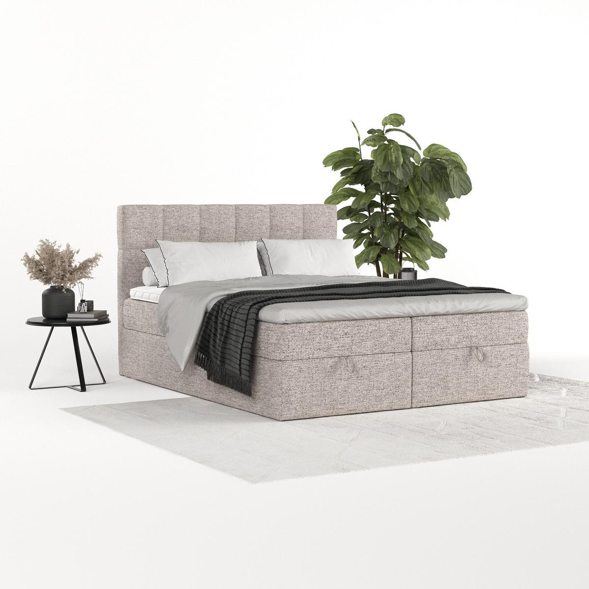 BOXBETT Savio 180/200 cm Beige im Neve Stoff - Beige/Schwarz, Holz/Holzwerkstoff (180/200cm) - AltaBeds