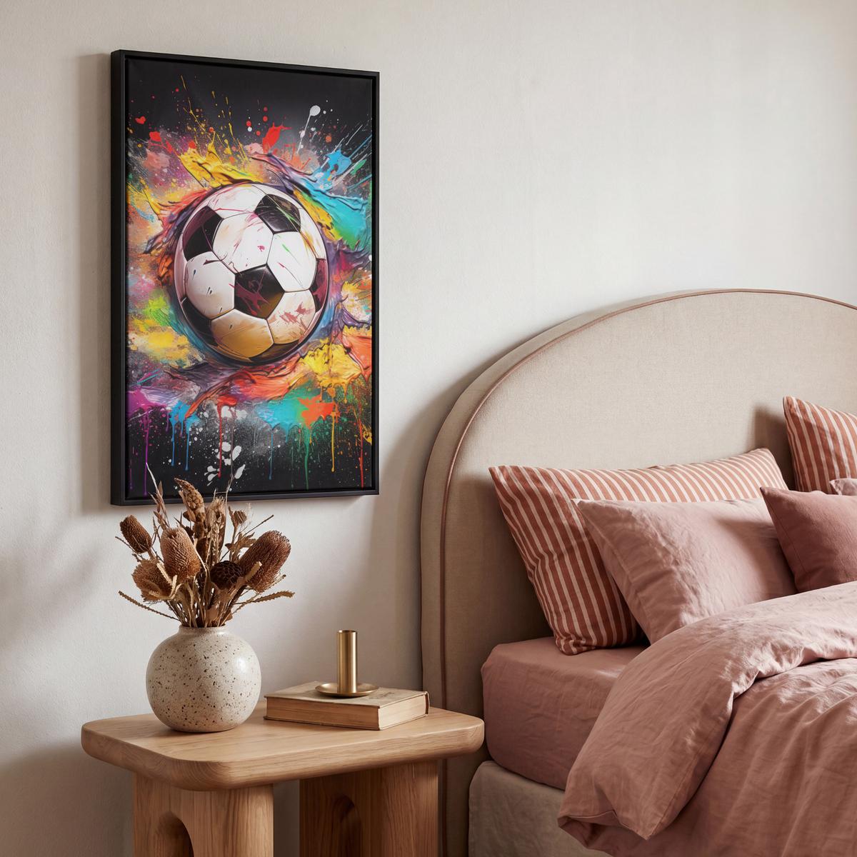 LEINWAND Bilder mit Rahmen - Fußball - Farbe - Farben - Schwarz - Weiß - 40x60 - Weiß, Textil (40/60cm) - MuchoWow