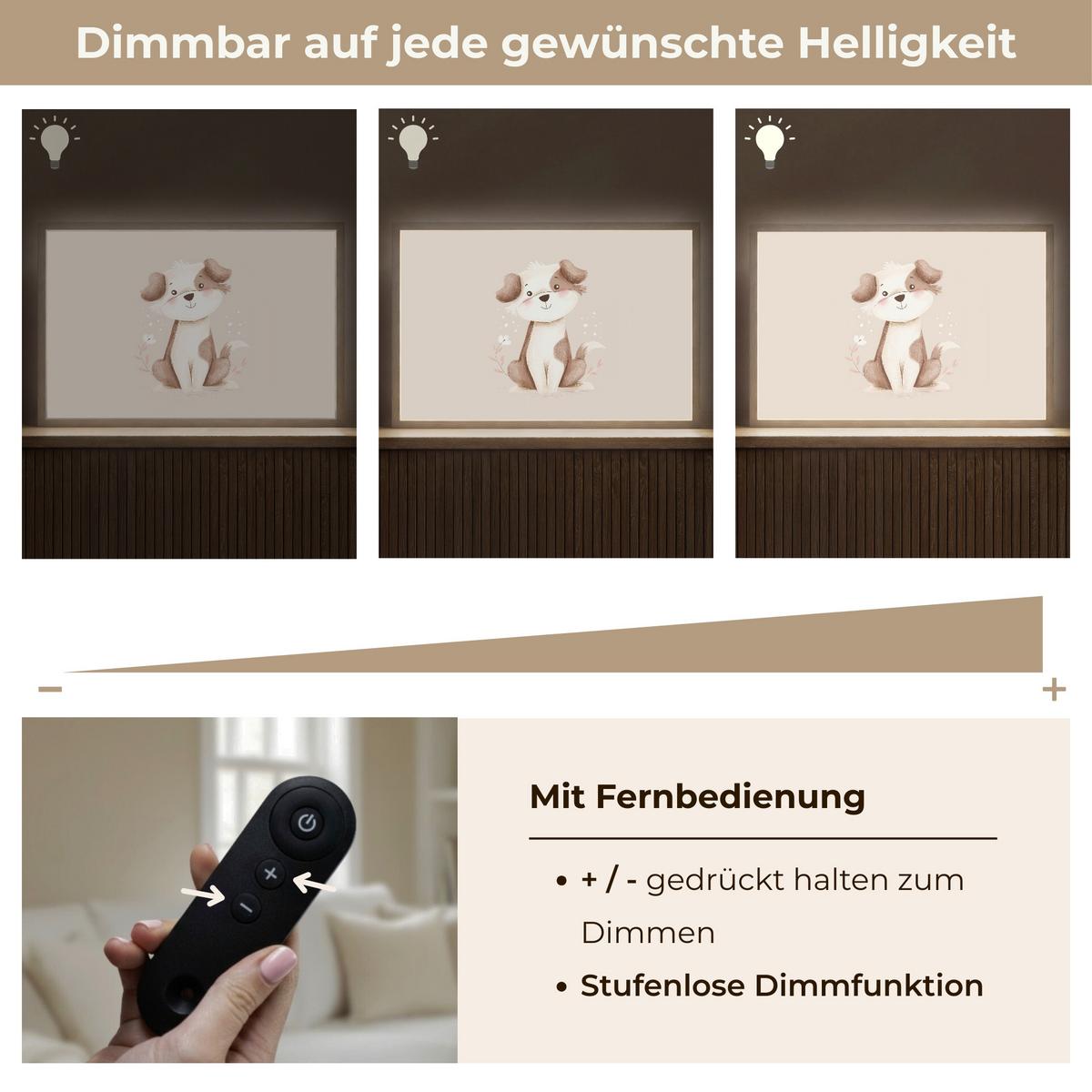 WANDLEUCHTE MIT AKKU Hund - Gefleckt - Braun 60x40 cm - Beige, Holzwerkstoff (60/40/8cm) - OnlyWow