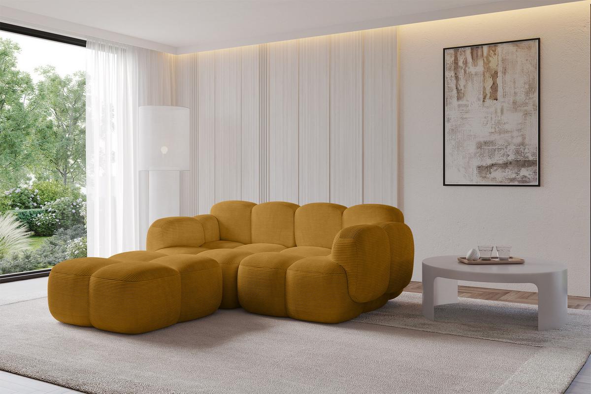 ECKSOFA modulares Sofa Links Miko-L1 214x205x75 Senfgelb Cord - Schwarz/Honig, Holzwerkstoff/Kunststoff (214/205cm) - ALTDECOR