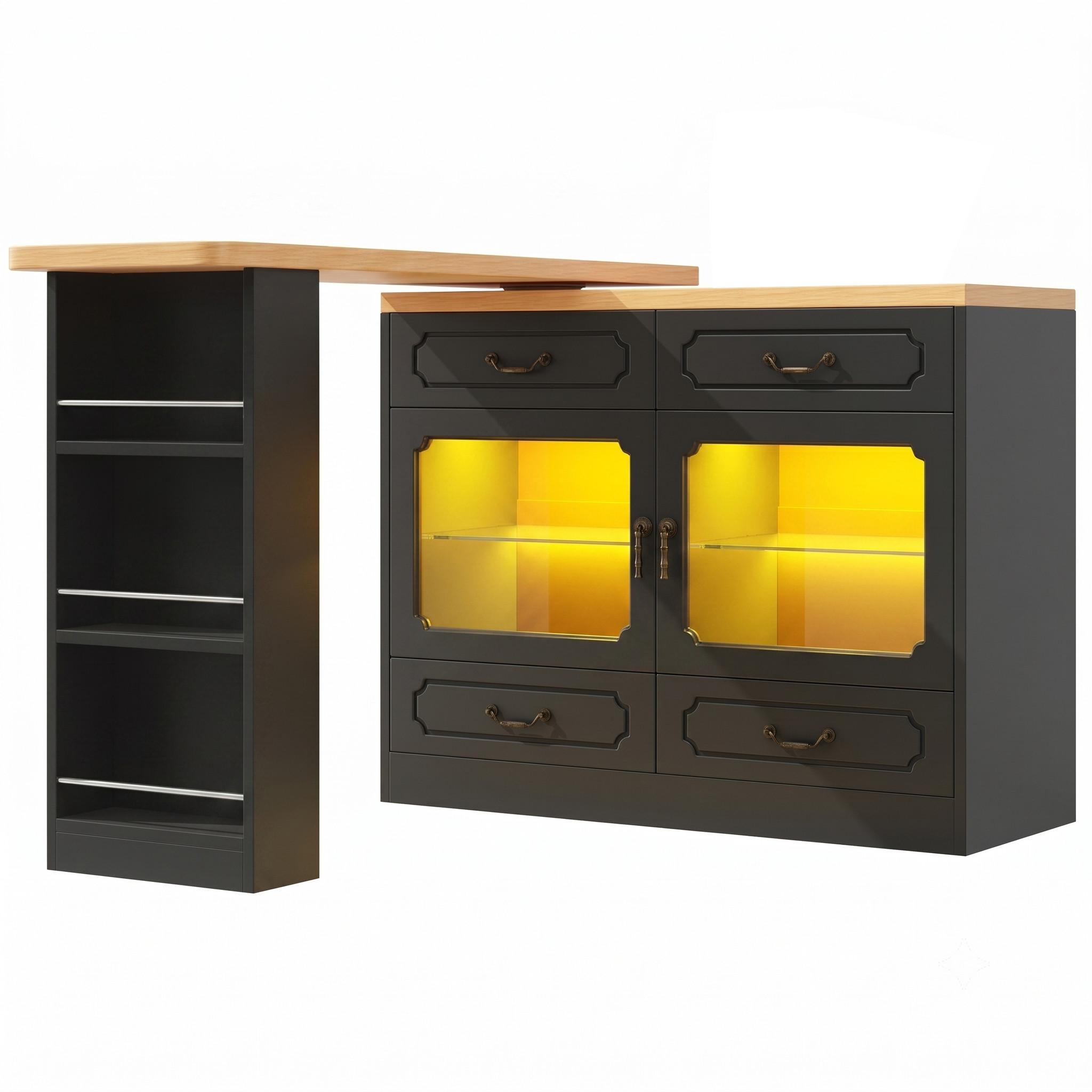 BARTISCH schwarz & eiche-optik ausziehbar mit 360° drehfunktion & led - Schwarz, Holzwerkstoff (39/203/92.8cm) - Urban Meuble