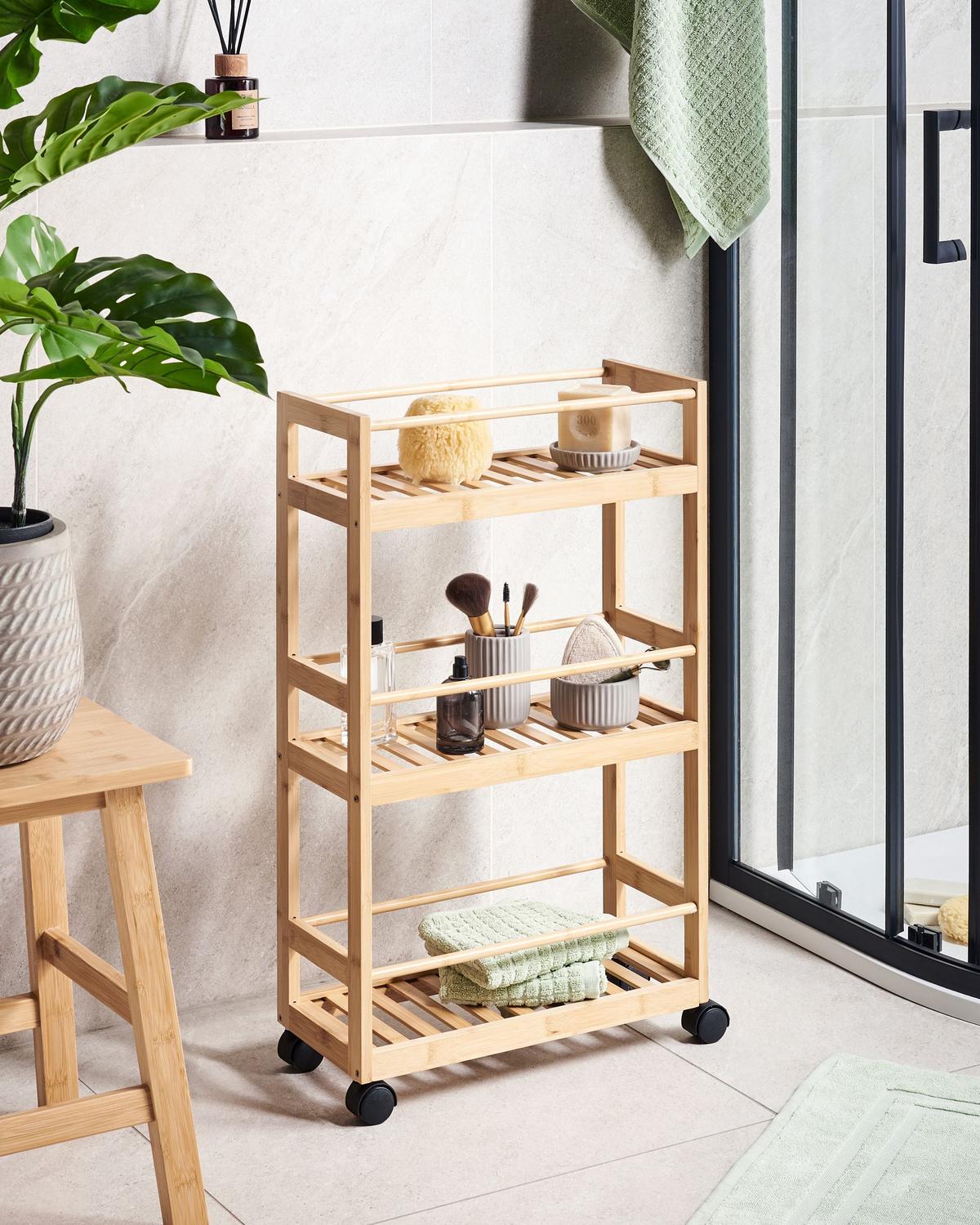 REGAL Bambus Hellbraun mit Rädern Quintay - Braun, Holz (45/75/20cm) - Beliani