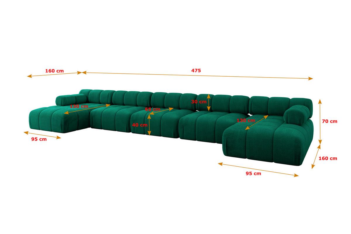 WOHNLANDSCHAFT modulares Sofa Tesso-U3 - 475x160x70 cm Dunkelgrün Velours - Dunkelgrün, Holzwerkstoff/Textil (475/70/160cm) - ALTDECOR