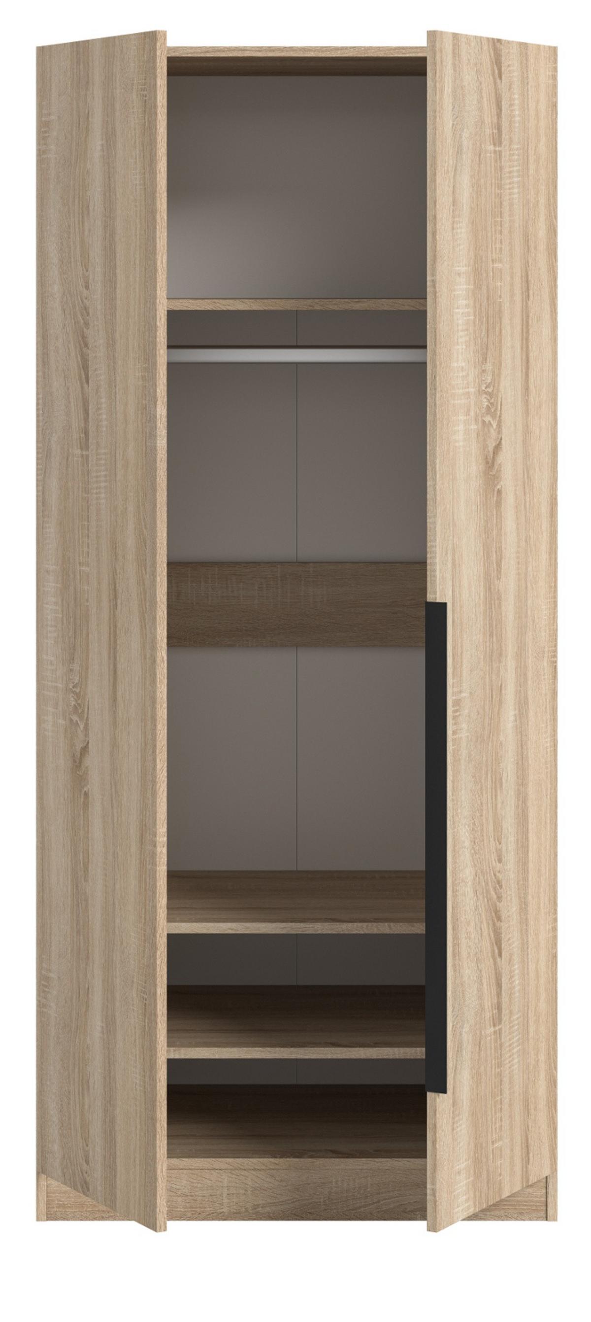KLEIDERSCHRANK Eiche Sonoma 2-türig 80 x 181 cm, Drehtürenschrank mit zusätzlichen Einlegeböden - Eichefarben/Schwarz, Holzwerkstoff/Kunststoff (80/181/52cm) - Inn.Furn