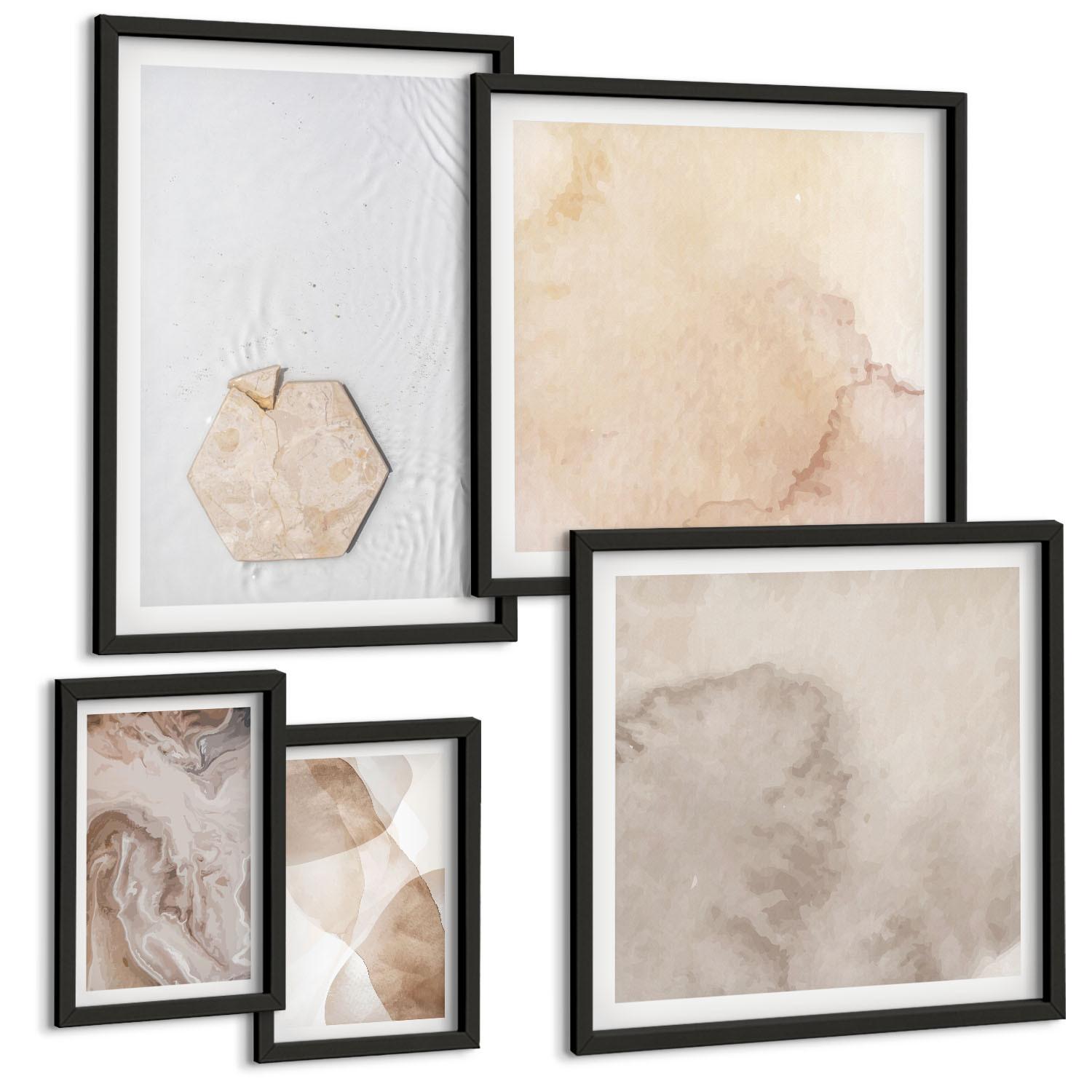 BILDER SET 5er Set - 50x50 cm & 20x30 cm & 40x60 cm Schwarzer Rahmen - Designabstraktion, Naturinspiration - Schwarz, Kunststoff (40/60cm) - TULUP
