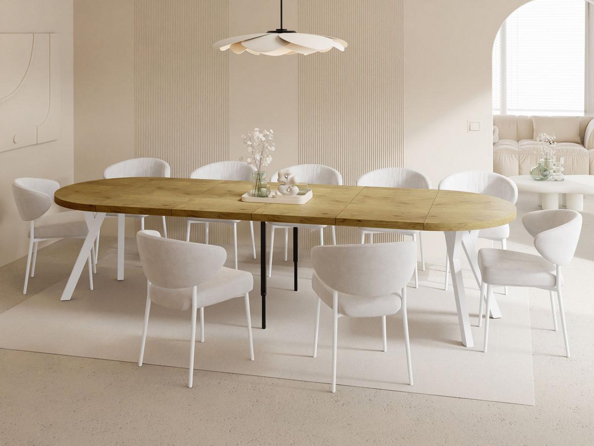 ESSTISCH Twixy XXL groß rund oval ausziehbar, Eiche Hell Braun 100-300/100/76 cm - Eichefarben/Weiß, Holz/Holzwerkstoff (100/300/76cm) - WFL GROUP