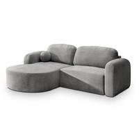 ECKSOFA AMILIA M L-S Hellgrau Velours-Stoff mit Schlaffunktion - Hellgrau, Holz (263/174cm) - MASSENO
