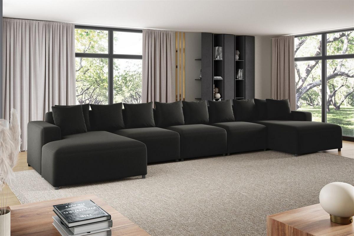 WOHNLANDSCHAFT Megan Xl In Salvador - Schwarz, Holzwerkstoff/Textil (517/75/165cm) - Fun Möbel