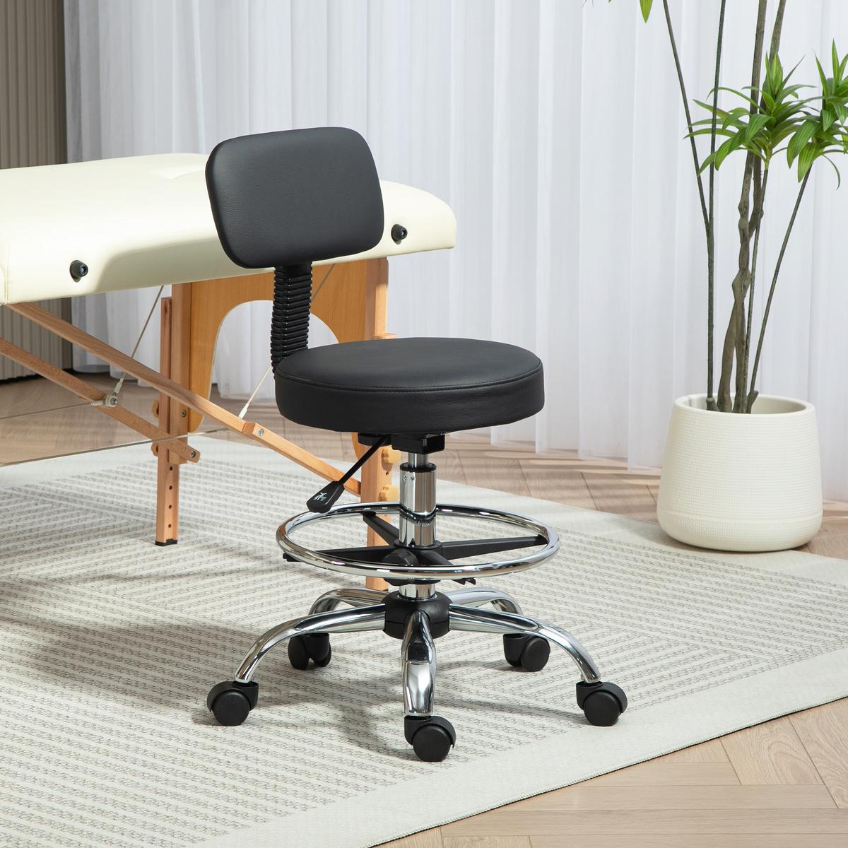BÜROSTUHL Ergonomischer Zeichenstuhl, Höhenverstellbar Computerstuhl mit Fußring - Schwarz, Kunststoff (52/92/52cm) - HOMCOM