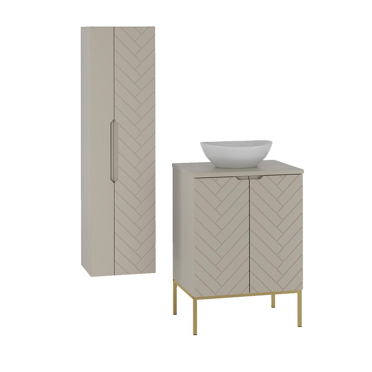 BADMÖBEL 60.6cm Daria 2er-Set Kaschmir - Beige, Holzwerkstoff (60.6/84.2/45.8cm) - Petits-meubles