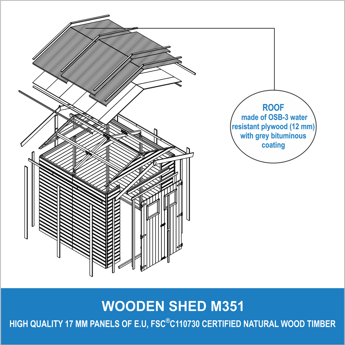 HOLZ GARTENSCHUPPEN - H228x222x233 cm/4,2 m² - M351 - Beige, Holz (233/228/199cm) - Timbela