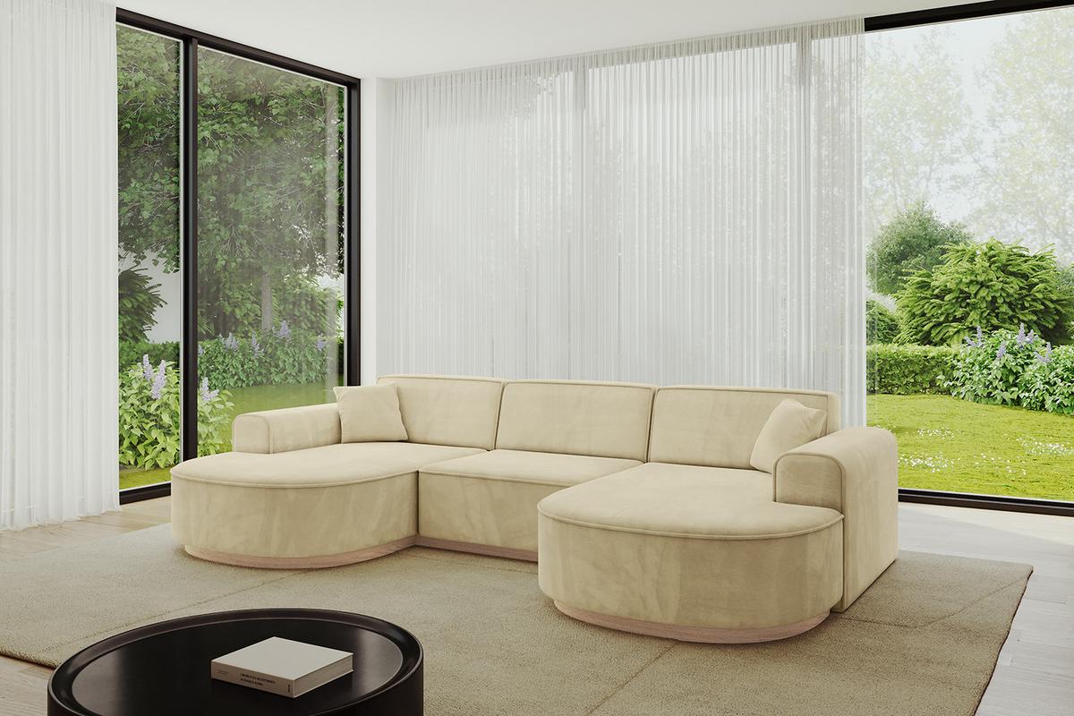 WOHNLANDSCHAFT MARI-U1-v1 - 303x171x83 cm Beige Velours - Beige, Holzwerkstoff/Textil (303/83/171cm) - ALTDECOR