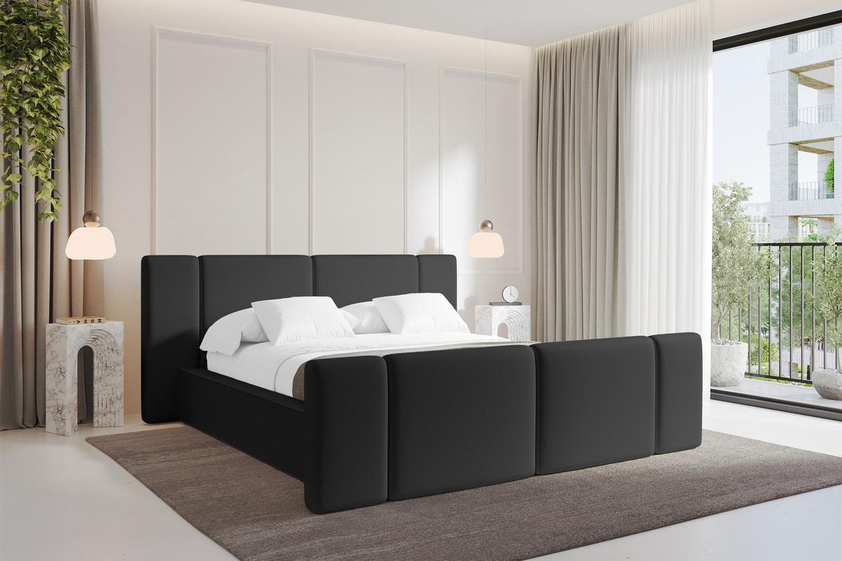 POLSTERBETT mit Bettkasten, Fußteil und Lattenrost, Bett mit Matratze H3/H4 - RIVO-Z 180x200 Schwarz - Schwarz Hochglanz, Holzwerkstoff/Textil (180/200cm) - ALTDECOR