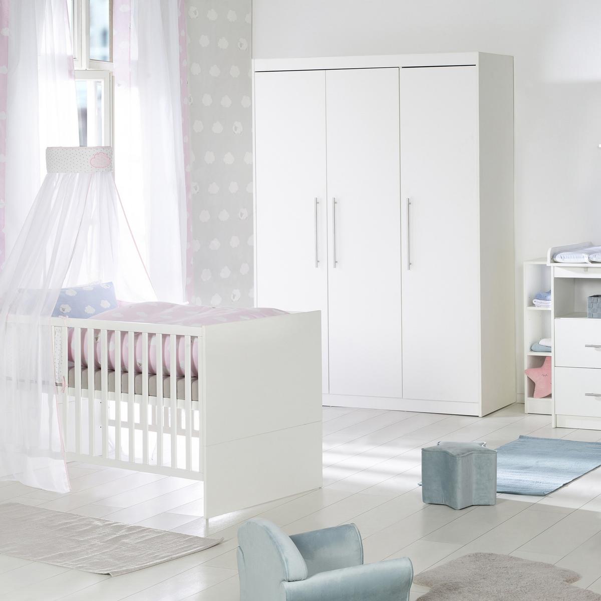 BABYZIMMER-SET Maren mit breiter Wickelkommode 3-teilig - Weiß, Holzwerkstoff (76/80/142cm) - Roba