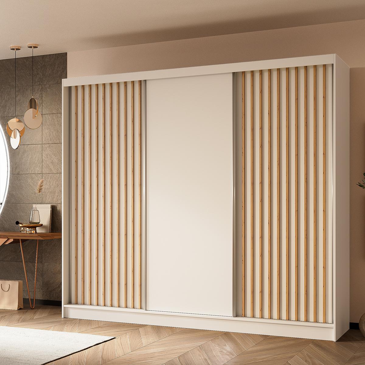 SCHWEBETÜRENSCHRANK Helios II 240/216/61 weiß+eiche Artisan mit Schubladen - Weiß/Eiche Artisan, Holzwerkstoff (240/216/61cm) - Beautysofa