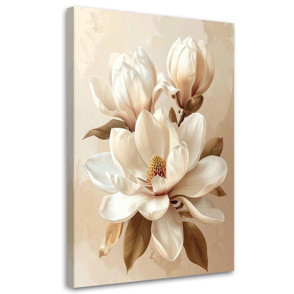 LEINWANDBILD, Cremefarbene Magnolien mit braunen Blättern in einem klassischen Stil - Beige, Textil (20/30cm) - Feeby