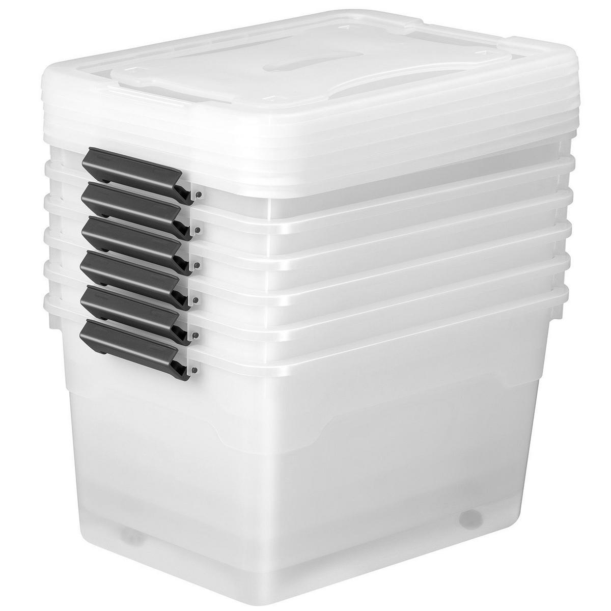AUFBEWAHRUNGSBOX mit Deckel 45L semitransparent (6er-Set) - Weiß, Kunststoff (38/30/52cm) - Juskys
