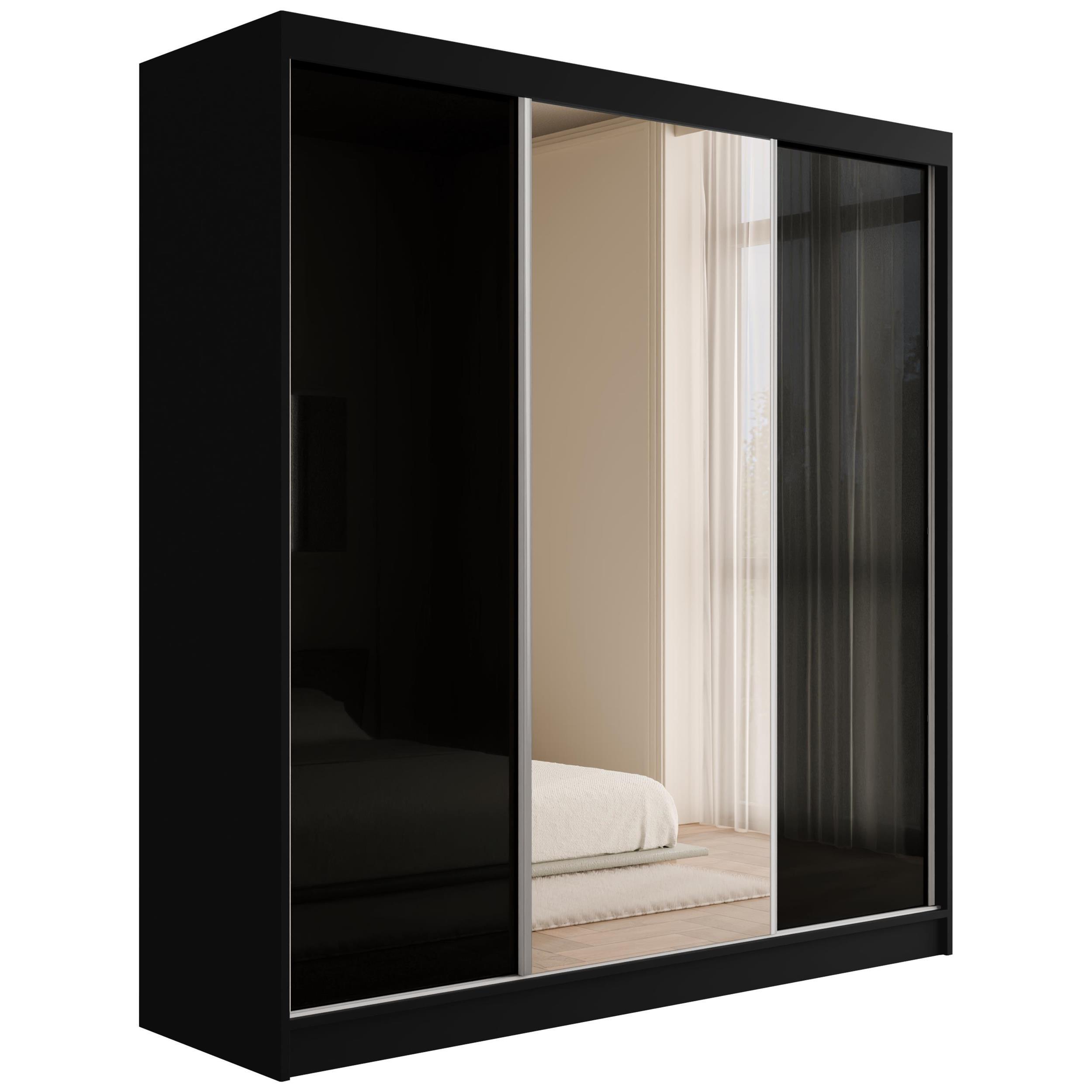 KLEIDERSCHRANK mit Spiegel V2-VITA 215x200 cm - Schwarz - Schwarz, Holzwerkstoff (200/215/61cm) - ALTDECOR