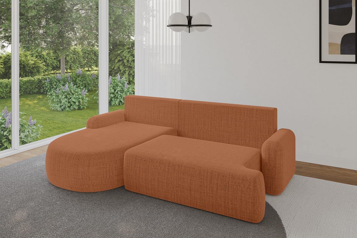 ECKSOFA mit Schlaffunktion und Bettkasten LIRA-L - 264x172x89 Apricot - Orange, Holzwerkstoff/Textil (264/172cm) - ALTDECOR