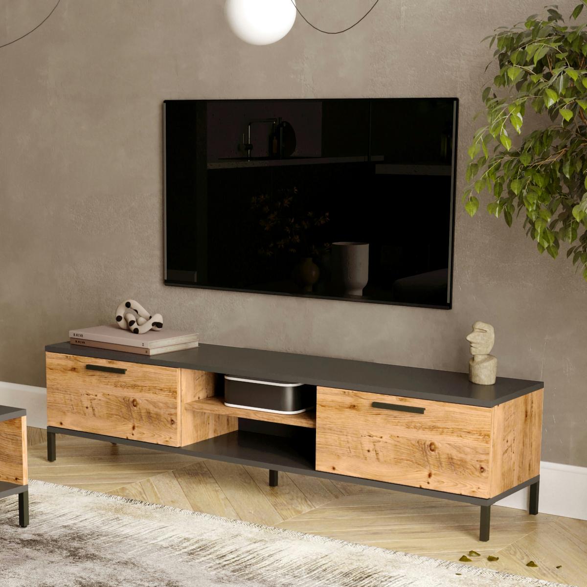 LOWBOARD Lempäälä - Braun, Holzwerkstoff/Metall (160/39/35cm) - [en.casa]
