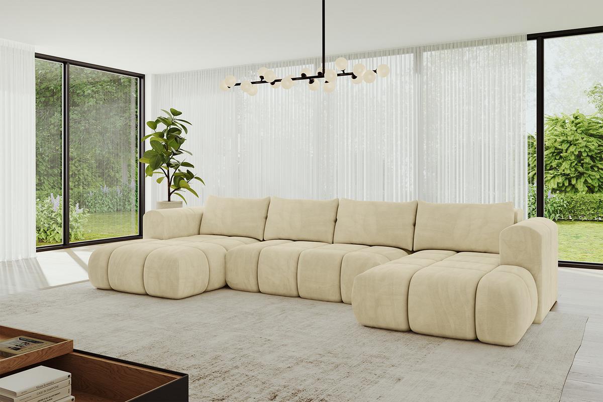 WOHNLANDSCHAFT CLOUD-U 405x185x90 Beige Velours - Beige, Holzwerkstoff/Kunststoff (405/90/185cm) - ALTDECOR