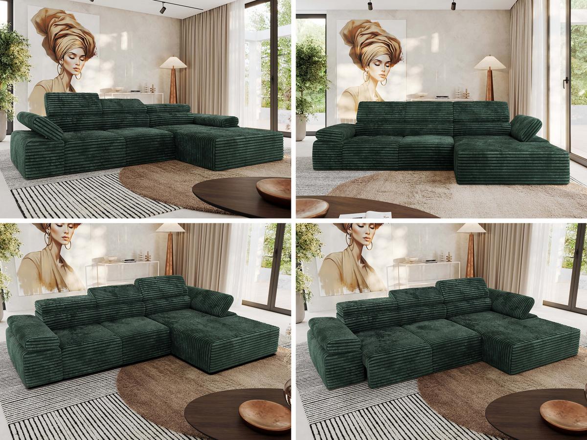 ECKSOFA RILASSO L Grün Cord - rechts - Schwarz/Grün, Kunststoff/Textil (174/296cm) - MKS