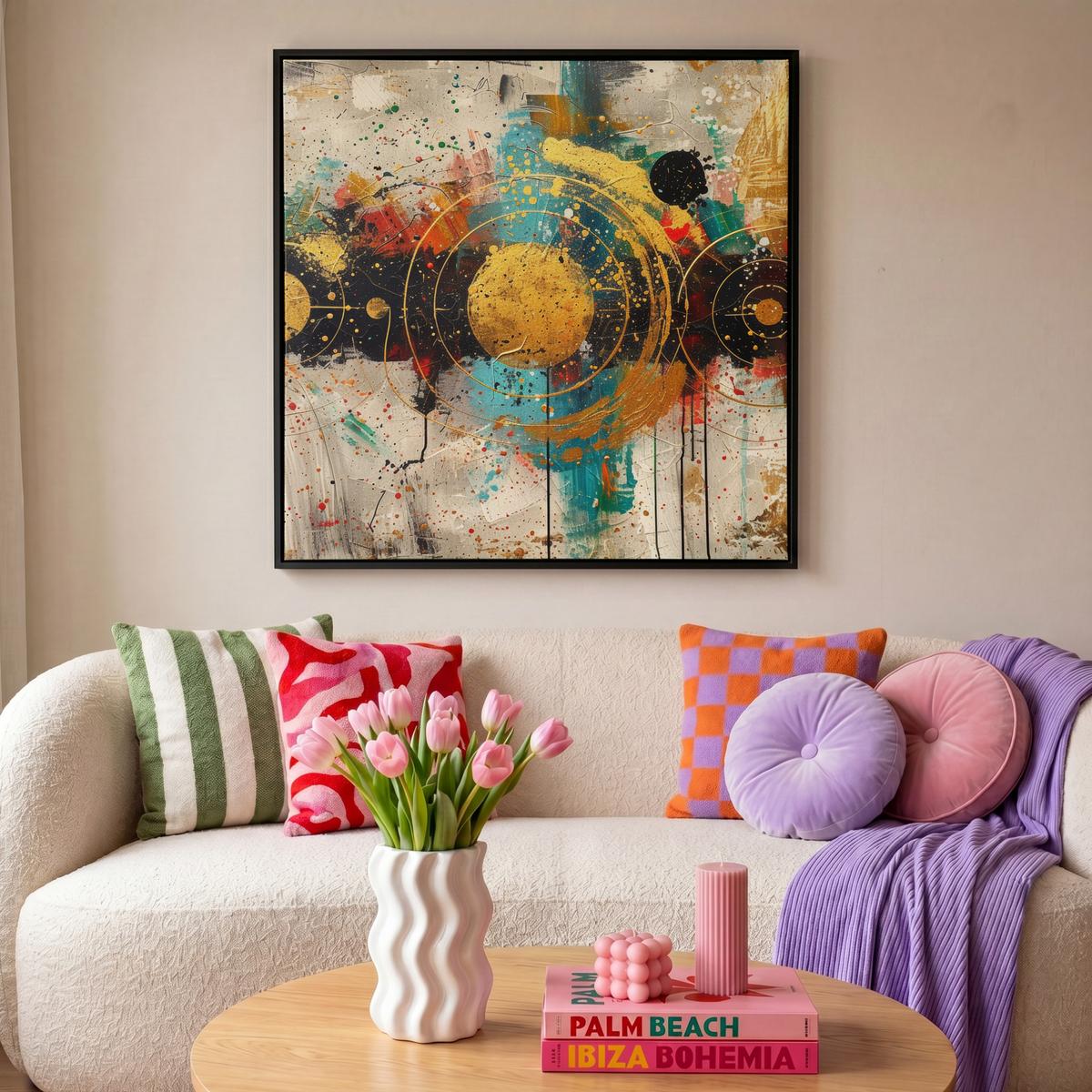 LEINWAND Bilder mit Rahmen - Abstrakt - Kunst - Gold - Modern - 90x90 - Multicolor, Textil (90/90cm) - MuchoWow