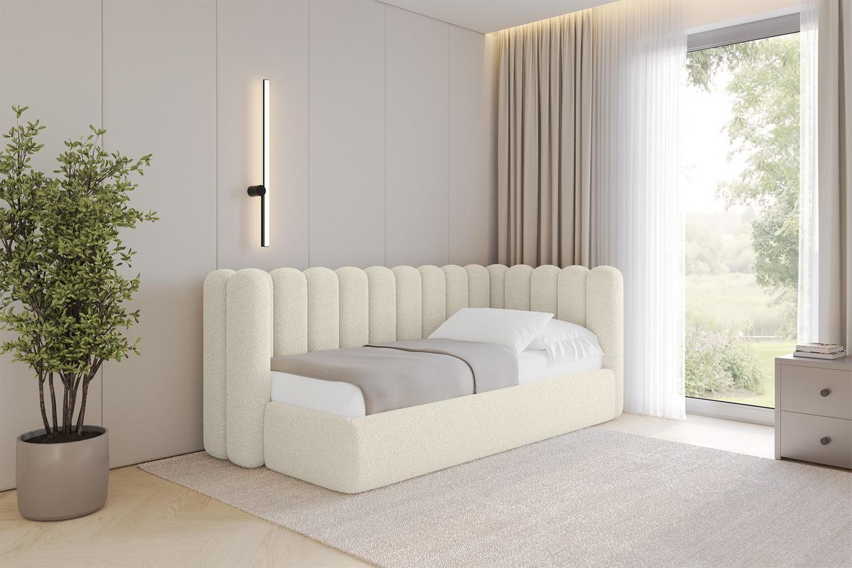 EINZELLBETT Jugendbett mit Bettkasten und Matratze H3/H4, Links - HUGY 100x200 Beige - Champagner, Holzwerkstoff/Textil (100/200cm) - ALTDECOR