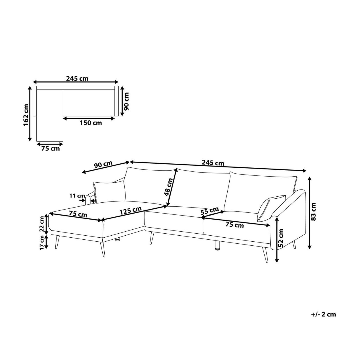 ECKSOFA 3-Sitzer Stoff Cremeweiß rechtsseitig Varde - Creme, Textil (245/162cm) - Beliani