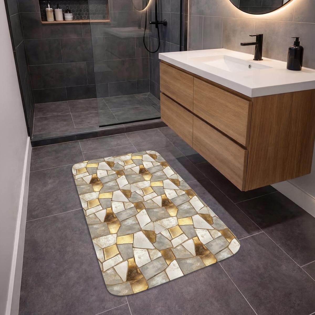 BADEMATTE Mosaik - Marmor - Gold 60x90 cm - Champagner, Textil (60/90cm) - OnlyWow